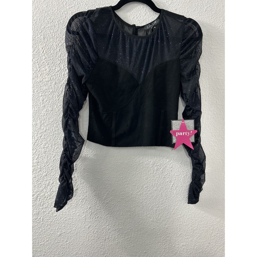 On 12th Black Sheer Long Sleeve Crop Top M Cute Goth Grunge Whimsy Witchy Dance